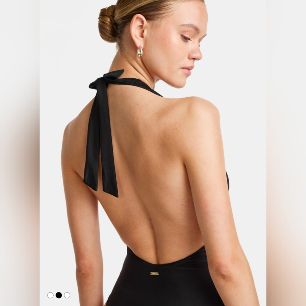 TALA Black Halter Plunge Gold Ring Bikini Swimsuit - Picture 3 of 7